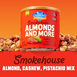 Blue Diamond Almonds, Mixed Nuts Smokehouse Flavored Deluxe Snack Nuts, Almonds, Pistachios, and Cashews, 14oz. Can (Pack of 1)