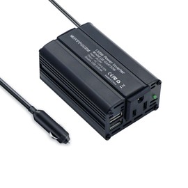 150W Power Inverter 12V DC to 110V AC Car Plug Adapter Outlet Converter with 2.4A Dual USB AC car Charger for Laptop Computer Black