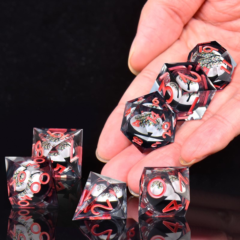 ORUZA 7 PCS DND Liquid Core Dice, Resin Sharp Edge