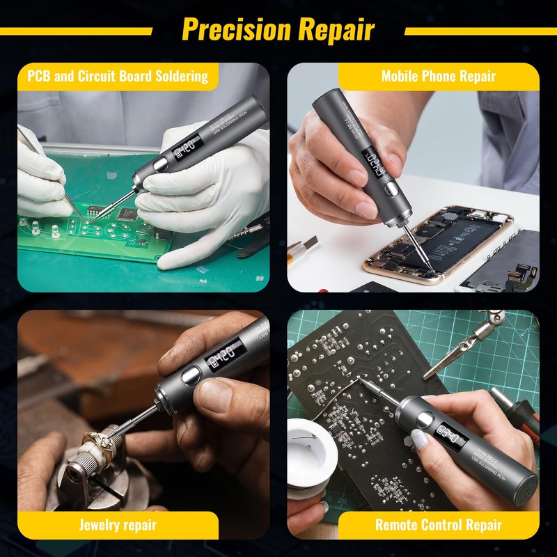 Cordless Soldering Iron Kit, USB-C Rechargeable Solder Pen with Digital
