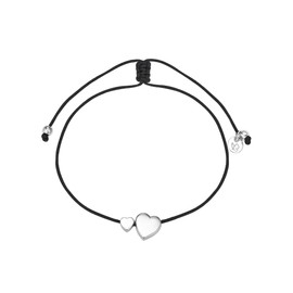 Glanzstücke München Women's Bracelet Hearts Sterling Silver Rhodium-Plated Textile Black 15-22 cm Flexible Adjustable Textile Bracelet Silver 925 Heart Bracelet, Silver, Without Stone