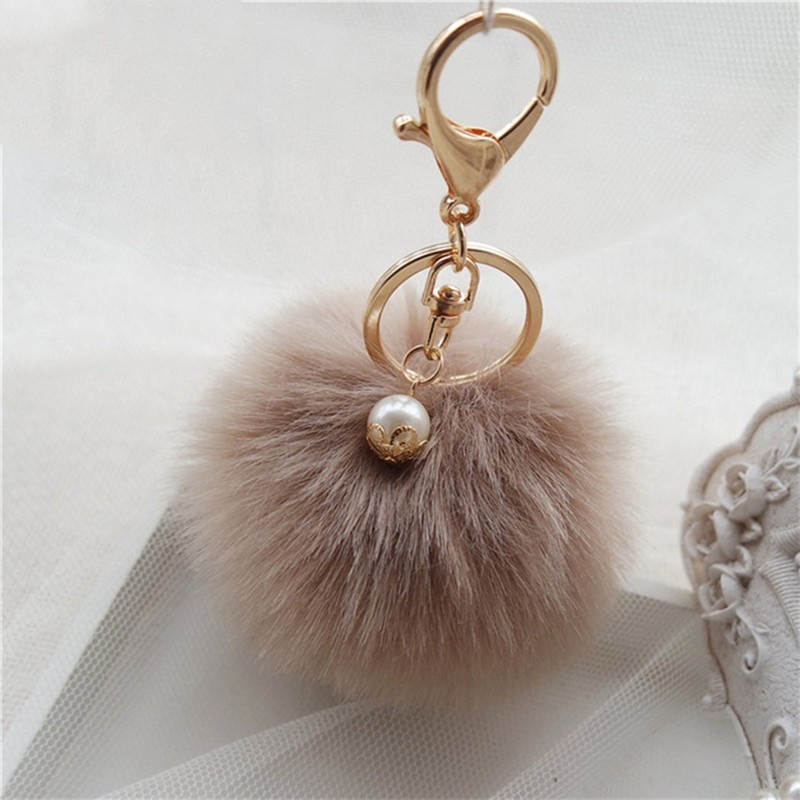 Shining crown Keyring Gold Buckle Female Pom Keychain Moderate Coffee,