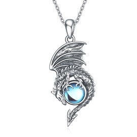 CRMAD Dragon Moonstone Necklace Sterling Silver Legendary Chinese Dragon Pendant for Women Men