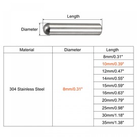 sourcing map 8 x 10 mm Dowel Pins 304 Stainless Steel Round Head Flat Fastening Elements Pack of 10