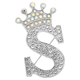 PATIKIL Letter Brooch Pins, Crown Initial Rhinestone Alphabet S Letter Lapel Badges Pin for Women Suits Dress Coat Clothes Craft, Silver Tone
