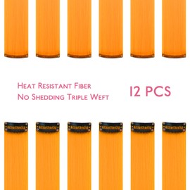 WENNALIFE 12 PCS Orange Hair Extensions Clip in, Colored Clip in Hair Extensions for Kids Highlights Rainbow Hair Clips for Girls Synthetic Straight Pop-up Style Colorful Girls Hair Accessories