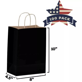 Qutuus Black Paper Bags with Handles - 100 Pcs 8x4.5x10 inches Bulk Gift Bags Shoppi...