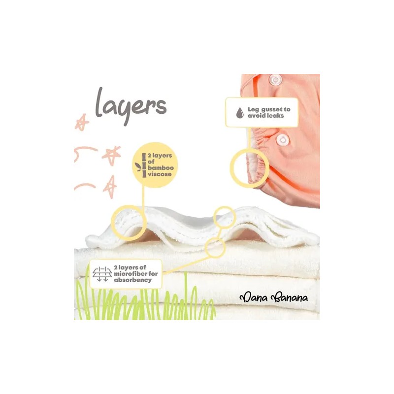 Paquete 5 Pañales Ecologicos Dana Banana 5 Insertos Bambu