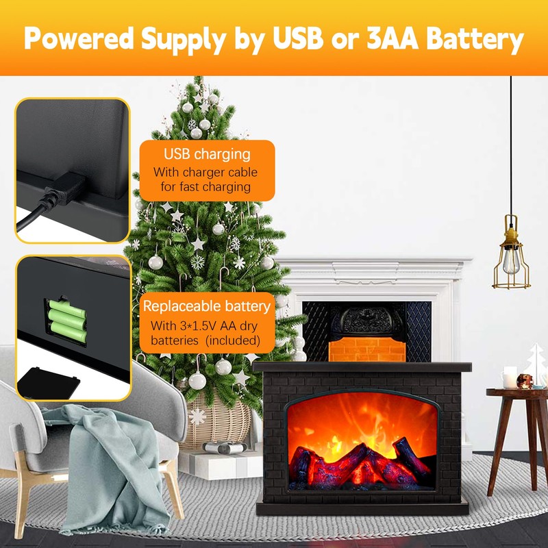 Fireplace Lanterns Decorative,Small Fake Fireplace,Flame Effect LED Fire Lamp,Battery Operated