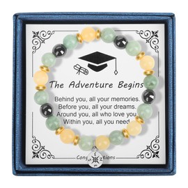 Graduation Bracelet Gifts for Her Him 2025, College High Middle School 5th 6th 8th Graduation, Stretch Beads Compass Bracelet for Women Men Son Sister Brother, Jewelry Gift - Green & Yellow & Black