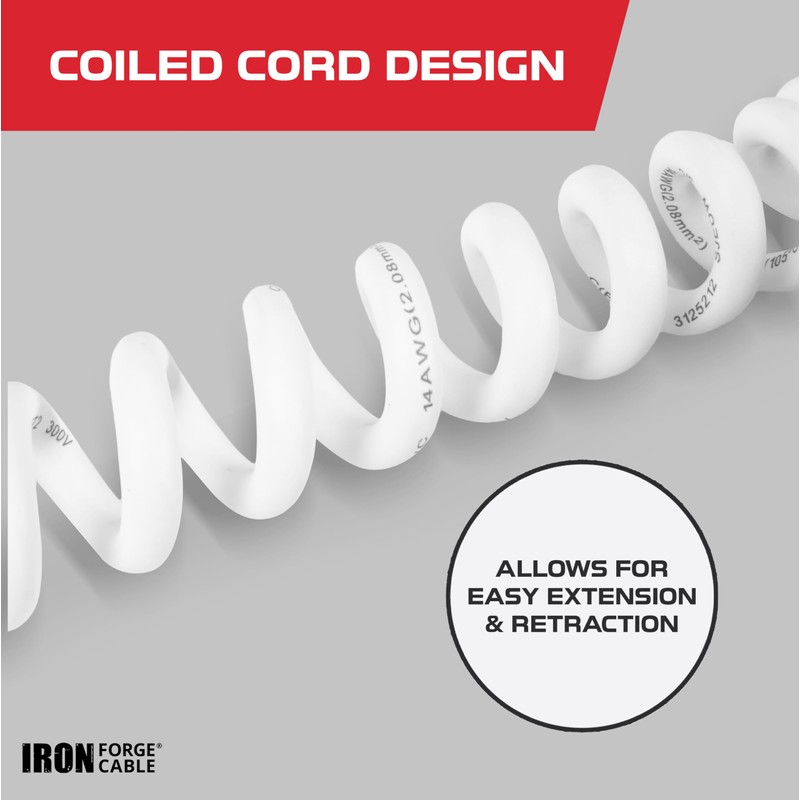 Iron Forge Cable 15 Amp White Replacement Coiled Extension Cord
