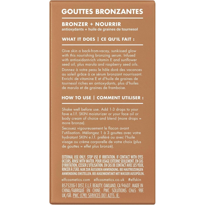 e.l.f. Bronceador Bronzing Drops Copper Gold with Copper Gold Shimmer