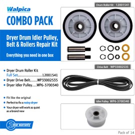 303373 Dryer Drum Support Roller Belt Idler Pulley Repair Kit for Maytag Dryer Parts Neptune Atlantis 3000 Series MDE6000AYW MDE5500AYW 5500 Washer and Dryer