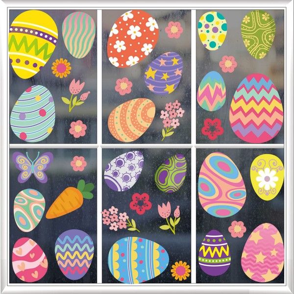 FAMYGFT Easter Egg Window Clings,Easter Window Clings for Glass Windows,Double