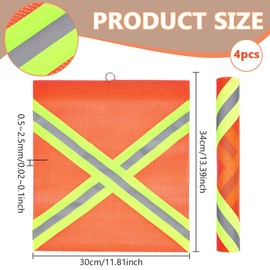 BENECREAT Pack of 4 Reflective Safety Flags with Wire Loop 34 x 30 cm Orange Red Cross Reflective Strip Flag Mesh Warning Flag for Trailer Transport