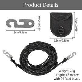 3.5m Camping Clothesline with 24 Fixed Beads,Portable Clothes Line,Non-Slip Clothesline for Laundry, Garden, Balcony, Motorhome, Camping Travel Accessories,Washing Line Clotheslines