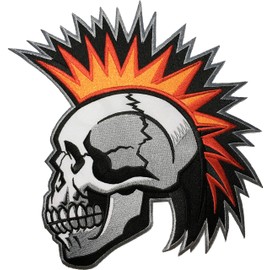 [Large Size] Papapatch Mohawk Skull Ghost Skeleton Punk Rock and Roll Heavy Metal Jacket Vest Costume Embroidered Sewing on Iron on Patch (Iron-Mohawk-Skull-Large)