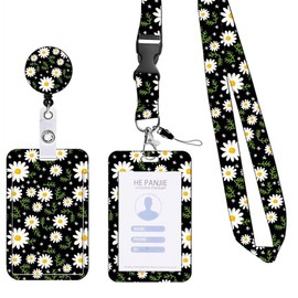 ID Badge Holder with Lanyard, Adjustable Neck Strap Lanyard with ID Hard Card Cilp for Nurse Teacher Doctor Identity Display(Daisy)