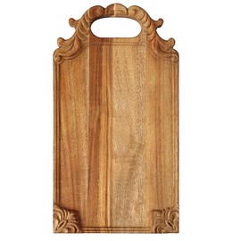 Teenyyou 16.5 x 9 in Baroque Decorative Cutting Boards for Kitchen, Hand Carved Acacia Wood Square Chopping Serving Tray, Vintage Rustic Board for Dining Table Outdoor Decor