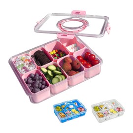 JIADAO Snackle Box Container, 8 Compartment Divided Serving Tray with Lid and Handle, Snack Box Container for Candy, Detachable and Easy to Clean Fruit Candy Box Party Entertaining Picnic