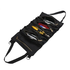 Black Waxed Canvas Tool Roll Bag with 5 Zip Pockets Multifunction