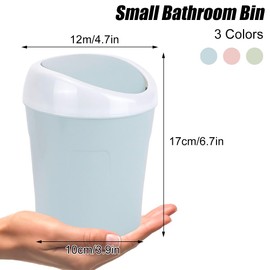 4 Pieces Small Dustbin with Lid, Mini Table Bin with Swing Lid and 8 Rolls of Rubbish Bags, Colourful Mini Rubbish Bin, Table Cosmetic Bin, 10 x 12 x 17 cm, Table Waste Bin for Bathroom, Office (4