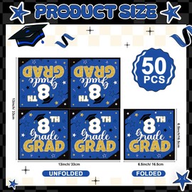 Jingmore 50 Pcs 8th Grade Graduation Napkins 2025 Grad Party Paper Napkins Supplies Disposable Grad Paper Napkin for Eighth Grade Graduation Party Decoration(Blue)