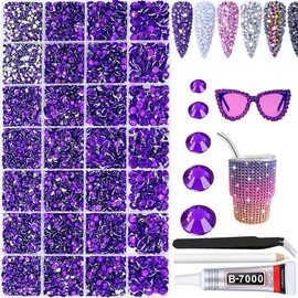22000 piezas de diamantes de imitación de resina para manualidades, cuentas redondas Silverback, color morado de 2 mm, 3 mm, 4 mm, 5 mm, 6 mm, no Hotfix SS8 SS10 SS16 SS20 SS30 para kit de