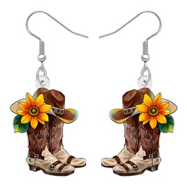 RAIDIN Acryl Lustig Cowboy Cowgirl Stiefel Hut Ohrringe Hängend Western Geschenke für Damen Mädchen Mama Cute Unique Schmuck Reitsport Geschenke für Rodeo Land Musik Liebhaber (Braun)