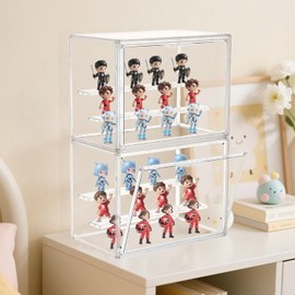 eYotto 1 Pack Acrylic Display Case for Collectibles, Clear Stackable Movable 3-Tier Hobby Display Cases, Acrylic Display Box with Lid and Magnetic Door for Figures Size 12