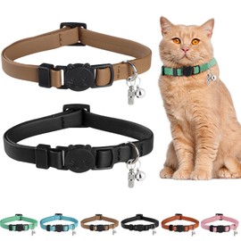 Gomazonle Upgrade Breakaway Cat Collar with Bells, Soft Leather Kitten Collars with Name Tag,Safety Adjustable Buckle,Lightweight,Ideal for Girl Boy Cats, Black+Brown