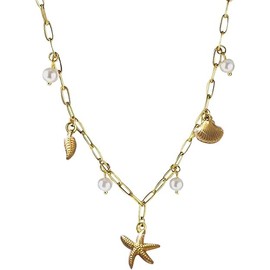 YUEXNKO Boho Pearls Layered Necklace, Shell Necklace for Women, Seashell Necklace, Boho Starfish Necklace, Metal, No Gemstone