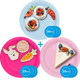 CUSINIUM 7" Dessert Paper Plates: 50pk Pastel Blue + 25-Pack: Hot Pink + Classic Pink