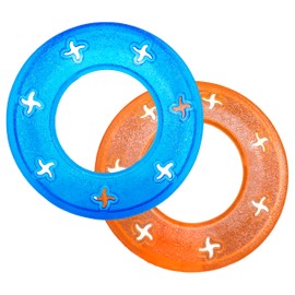 Jsonoye Dog Flying Ring Discs Durable Rubble Dog Chew Outdoor Traing Play Lawn Game Toys Throw and Catch. 8.3in for Large Dogs, 160g Each, Blue or Orange Color