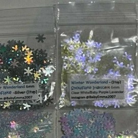 BabyEmma2007 Winter Wonderland SNOWFLAKE shape Glitter-6mm Nail Art Face Craft-U pick-tsp-US - Snowflake-Iridescent CLEAR White/Baby Purple Laven