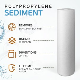 Ronaqua 20" x 4.5" Big Sediment Replacement Water Filter Cartridge, 20 Micron, NSF Certified, for Whole House, Compatible with 155358-43, 2PP20BB1M, AP810-2, FPMB-BB5-20, P5-20BB, SDC-45-2005