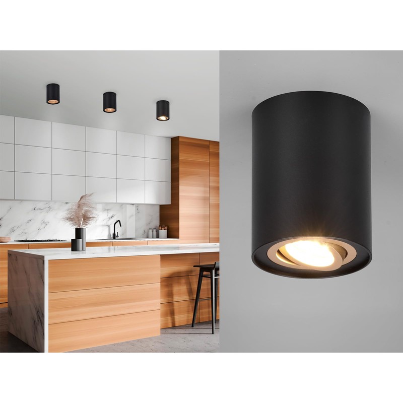 meineWunschleuchte Small 1-Bulb Surface-Mounted Spotlight Metal Black Gold Matt Height