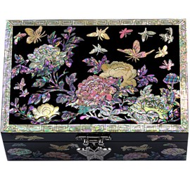 BinNADA Colorful Floral Mother of Pearl shell Wood Jewelry Box for women Jewelry Holder seashell Unique jewelry ring organizer Earring Necklace box