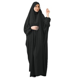 FPOVFPO Vestido de oración musulmana de Abaya sólido de una pieza para mujer, maxi caftán islámico con hiyab Dubai vestido de longitud completa, Negro -, Talla única