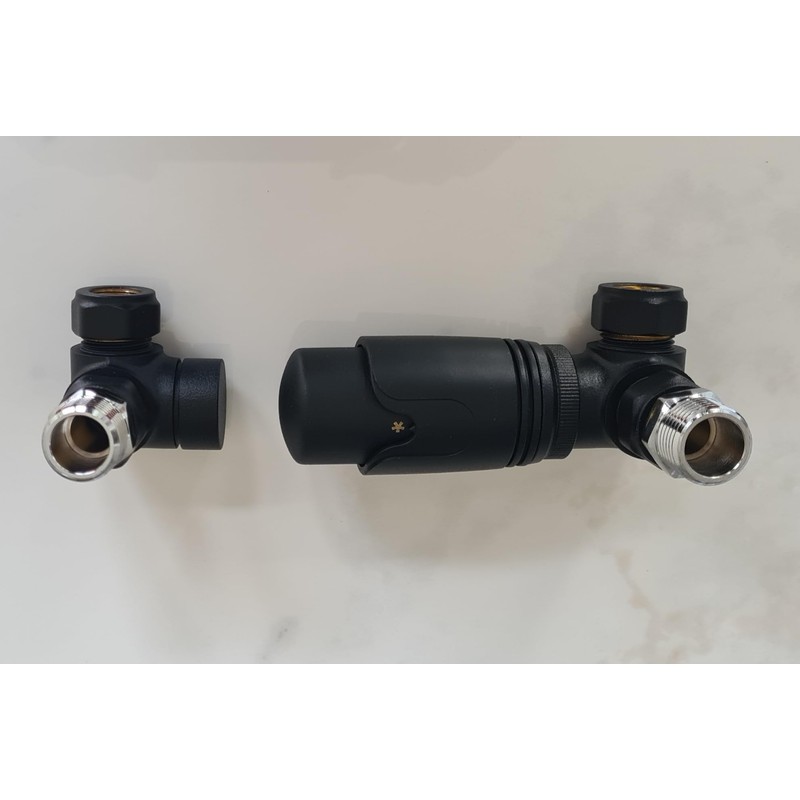 Team Controls Matt Black Corner TRV Thermostatic Radiator Valves Angled