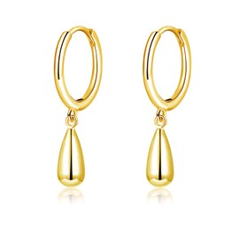 Loutade 925 Sterling Silver Hoop Earrings with Teardrop Dangle, Hypoallergenic Minimalist Gold Charm Dangling Cuff Sleeper Huggie Earrings Gold Lightweight Trendy Jewelry Gifts for Women Girls