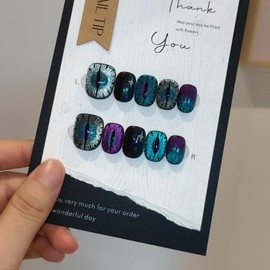 TENPAL Cat Eye Press On Nails 10 Pcs with Tools Kit - Handmade Purple Blue Starry Glow Glue on Nails, Short Square Glam Gothic Celestial Reusable Fake Nails for Girls Night Out,Glossy False Nails(XS)