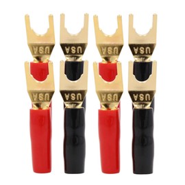 MEIRIYFA Y Shape Speaker Cable Fork Connector 8 Pieces Y Connector Gold Plated 45 Degree Y Fork Connector for Speaker Cable DIY (Red and Black)