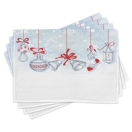 ABAKUHAUS Christmas Place Mats Retro Washable Fabric Dining Room Kitchen Table Decoration Digital Print White Red