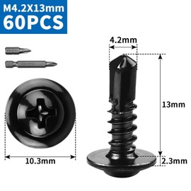 TXXATX Self-Tapping Screws Metal M4.2 x 13 mm Pack of 60 Self Tapping Screws 410 Stainless Steel Drilling Screws with Screwdriver Bit Metal Screws Self-Tapping for Furniture Wood Boards