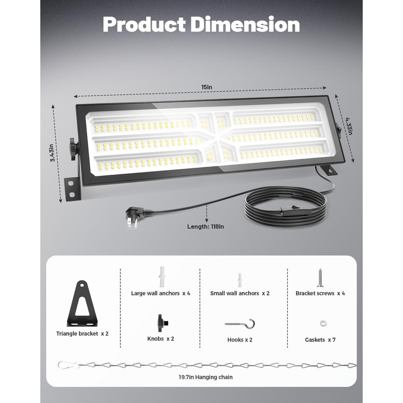 Linkable LED Shop Light (Built-in Outlet) - 100W 15000LM Aluminum