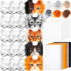 Seenelling 60 Pcs DIY Therian Mask Kit Blank Cat Mask with Felt Fabric Sheet Plush Faux Fur Eye Mesh for Therian Gear Stuff (Assorted Color)