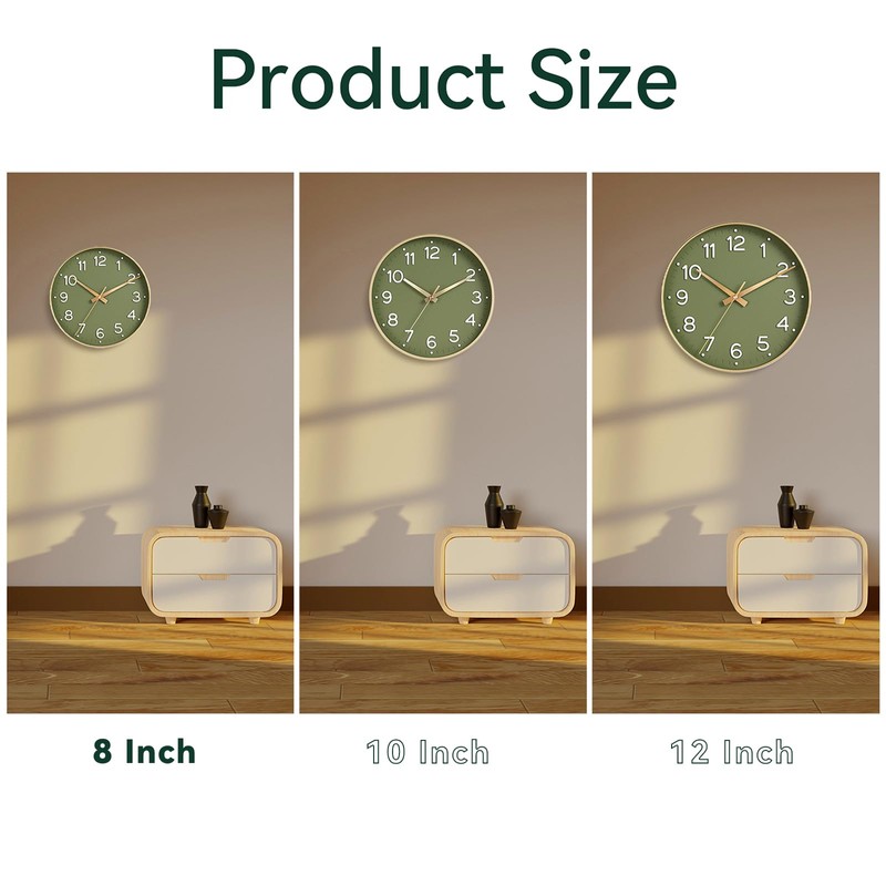Roymnie Roymnie Wall Clock Green, Silent Wall Clocks Battery Operated