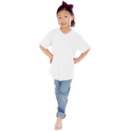 KBJ01_M Kids Premium Active Cotton Button Down Baseball Jersey Uniform White M