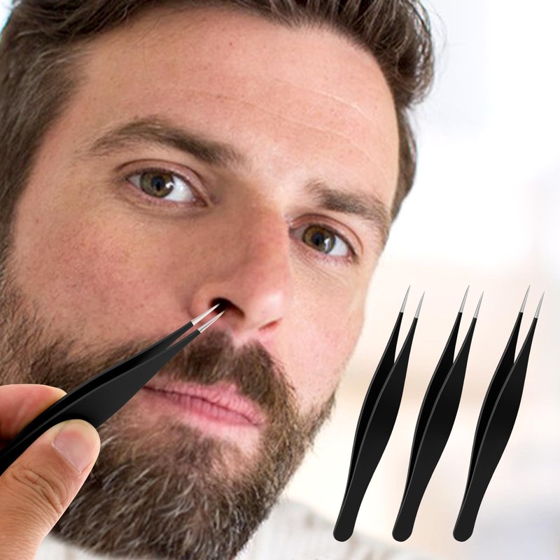 Salbsever 3pcs Black Ingrown Hair Tweezers, Precision Needle Point Tip,